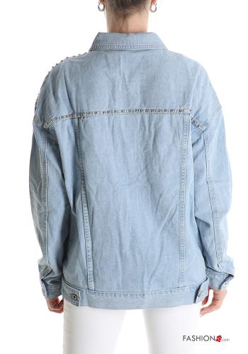Giacca in Cotone denim con colletto con tasche con bottoni con borchie - ph 3