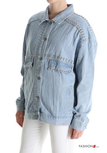 Giacca in Cotone denim con colletto con tasche con bottoni con borchie - ph 4