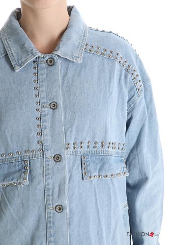 Giacca in Cotone denim con colletto con tasche con bottoni con borchie - ph 5