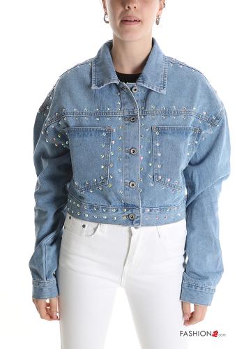 denim with collar Cotton Jacket with buttons with studs with pockets