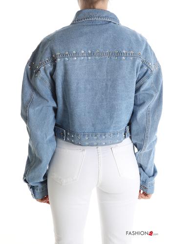 Denim mit kragen Jacke aus Baumwolle mit Knöpfen mit Nieten mit Taschen - ph 2