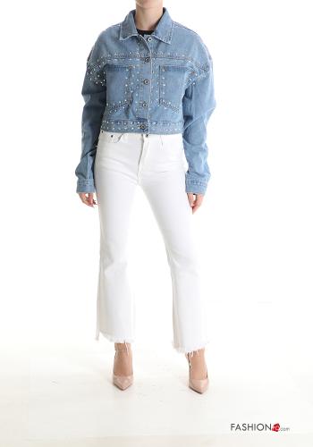 Denim mit kragen Jacke aus Baumwolle mit Knöpfen mit Nieten mit Taschen - ph 5