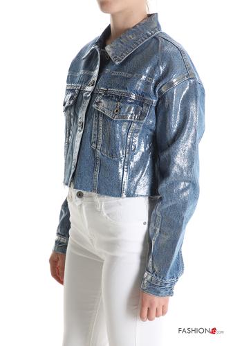 Giacca in Cotone con colletto denim metallizzato con bottoni - ph 3