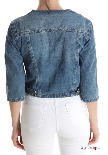 Denim u-boot ausschnitt Jacke aus Baumwolle mit Knöpfen 3/4 ärmel - ph 2