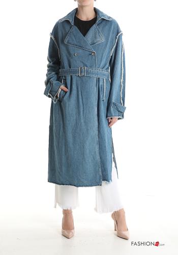 Cappotto in Cotone denim senza fodera con cintura con tasche