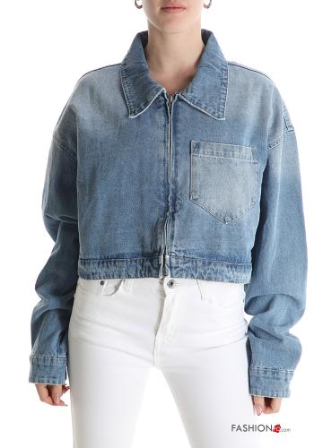 Giacca in Cotone denim con colletto con tasche con zip - ph 1