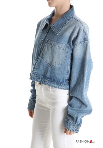 Giacca in Cotone denim con colletto con tasche con zip - ph 3