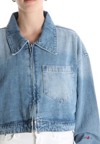 Giacca in Cotone denim con colletto con tasche con zip - ph 4