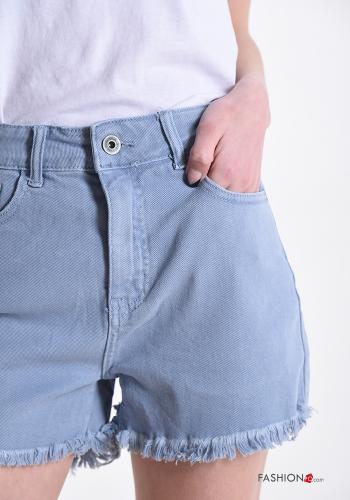 Pantaloncino Short in Cotone denim con tasche con frange - ph 4