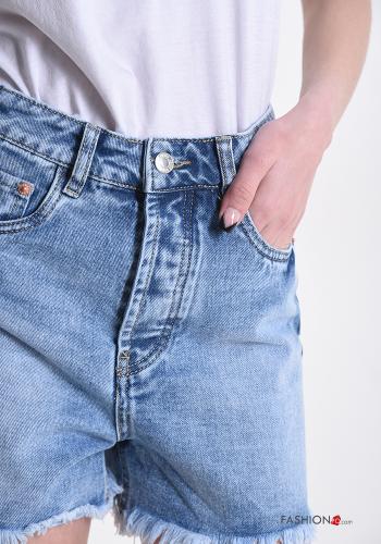 Calções em Algodão denim com bolsos com franja - ph 4