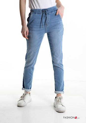 Pantalone in Cotone denim con tasche con coulisse