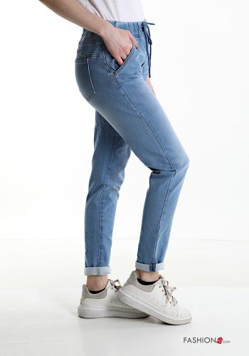 Denim Hose aus Baumwolle mit Taschen mit kordelzug - ph 3