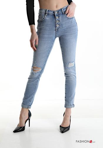 Jeans in Cotone skinny con bottoni con tasche