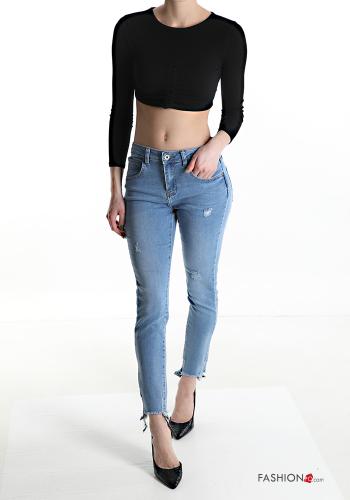 Calças de ganga em Algodão skinny com bolsos com franja - ph 5