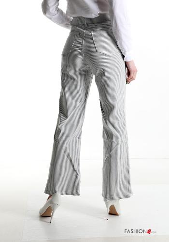 Streifenmuster Denim wide leg hoher Taille Hose mit Taschen - ph 2