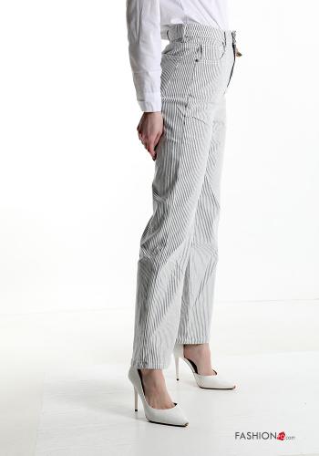 Streifenmuster Denim wide leg hoher Taille Hose mit Taschen - ph 3