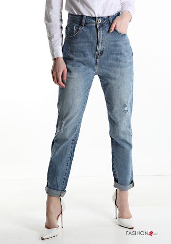 Jeans in Cotone vita alta con tasche