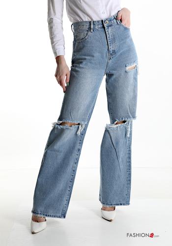 hoher Taille zerrissene destroyed Jeans aus Baumwolle mit Taschen
