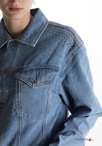 Denim Jacke aus Baumwolle mit Knöpfen mit Strasssteinen mit Taschen - ph 4