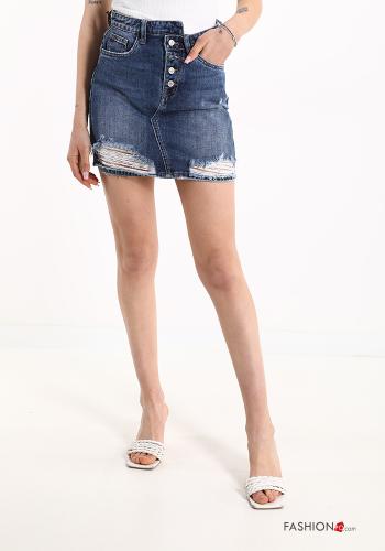 Gonna in Cotone denim con bottoni con tasche - ph 1