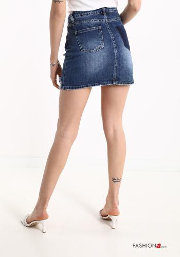 Gonna in Cotone denim con bottoni con tasche - ph 2
