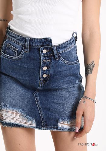 Gonna in Cotone denim con bottoni con tasche - ph 4