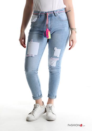 Jeans in Cotone skinny con tasche con corda
