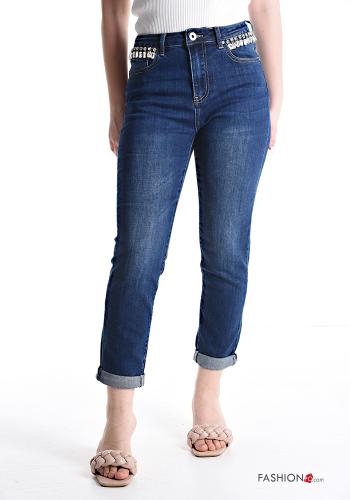 Jeans en Coton skinny avec poches avec strass