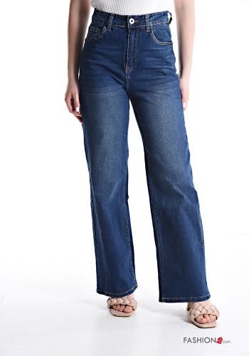 Jeans in Cotone vita alta con tasche