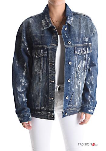Veste en Coton en denim métallique à boutons avec poches - ph 1
