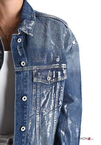 Veste en Coton en denim métallique à boutons avec poches - ph 4