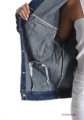 Veste en Coton en denim métallique à boutons avec poches - ph 6