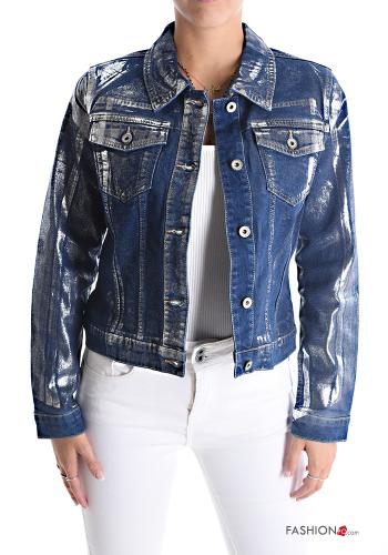 denim metallic Cotton Jacket with buttons with pockets - ph 1