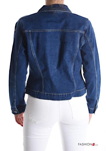 denim metallic Cotton Jacket with buttons with pockets - ph 2