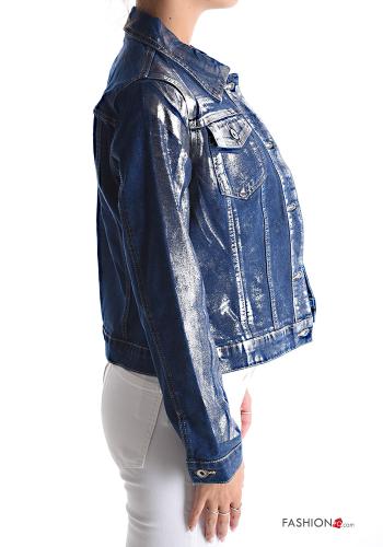 denim metallic Cotton Jacket with buttons with pockets - ph 3