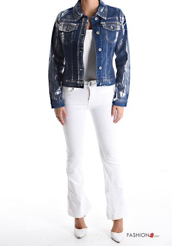 denim metallic Cotton Jacket with buttons with pockets - ph 5