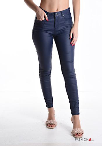 Pantalon faux cuir skinny à boutons avec fermeture éclair avec poches - ph 1