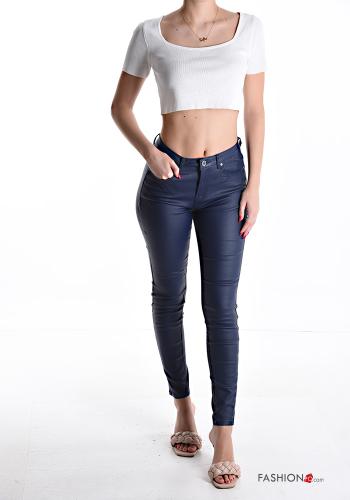 Pantalon faux cuir skinny à boutons avec fermeture éclair avec poches - ph 5