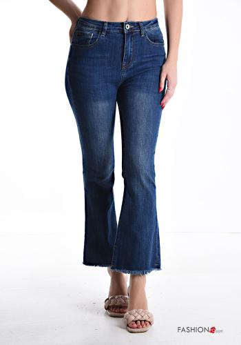 denim flared Cotton Jeans with buttons with pockets with fringe with zip - ph 1