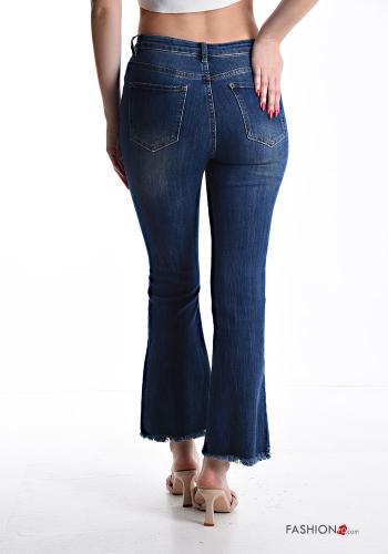 denim flared Cotton Jeans with buttons with pockets with fringe with zip - ph 2