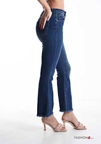 denim flared Cotton Jeans with buttons with pockets with fringe with zip - ph 3