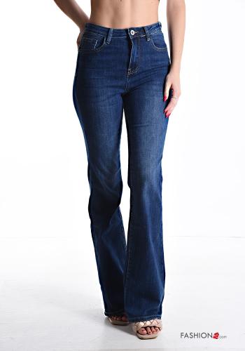 ausgestellte hoher Taille Jeans aus Baumwolle mit Taschen mit Reißverschluss - ph 1