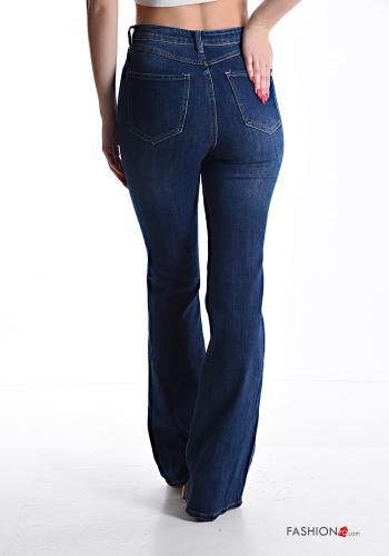 ausgestellte hoher Taille Jeans aus Baumwolle mit Taschen mit Reißverschluss - ph 2