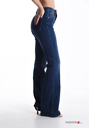 ausgestellte hoher Taille Jeans aus Baumwolle mit Taschen mit Reißverschluss - ph 3