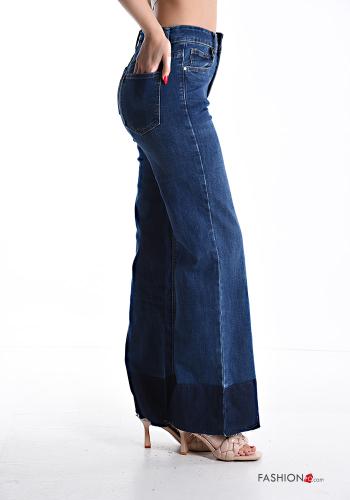 Denim ausgestellte Jeans aus Baumwolle mit Taschen mit Reißverschluss - ph 3