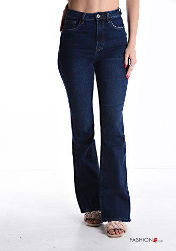 Jeans en Coton évasé taille haute à boutons avec fermeture éclair avec poches - ph 1