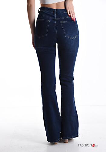 Jeans en Coton évasé taille haute à boutons avec fermeture éclair avec poches - ph 2