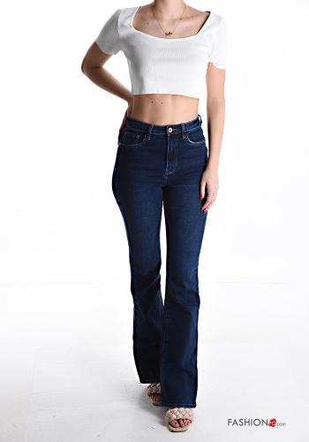 Jeans en Coton évasé taille haute à boutons avec fermeture éclair avec poches - ph 5