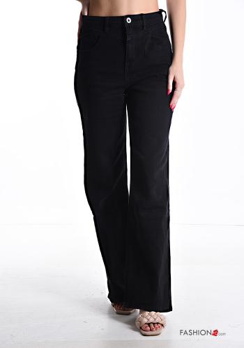wide leg Jeans aus Baumwolle mit Knöpfen mit Reißverschluss mit Taschen - ph 1