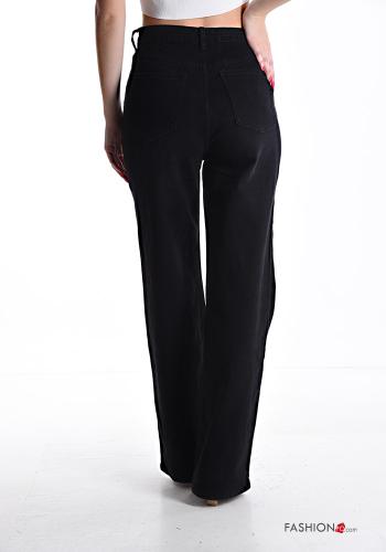 wide leg Jeans aus Baumwolle mit Knöpfen mit Reißverschluss mit Taschen - ph 2